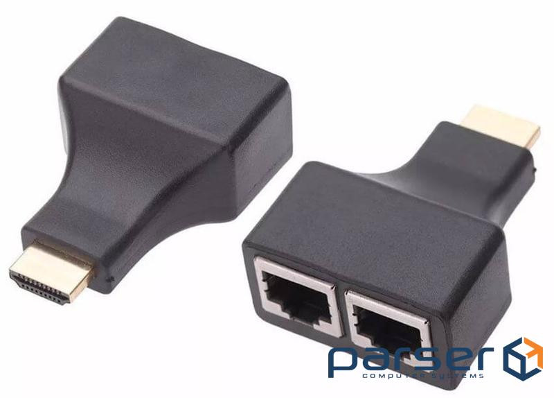 Перехідник аудіо-відео HDMI M/F (over RJ45),x2 30m M/M Pas 1080p,чорний (62.05.0739-1) (62.05.0739-1)