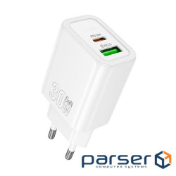 СЗУ HOCO N63 110-240V, PD30W+Q3.0, USB+Type-C, White, Box (HOCO N63W)