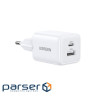 Зарядний пристрій Ugreen X514 1xUSB-C PD20W + 1xUSB GaN white (65006)