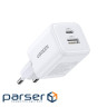 Зарядний пристрій Ugreen X514 1xUSB-C PD20W + 1xUSB GaN white (65006)