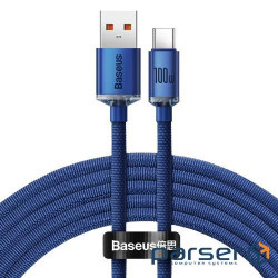 Cable Baseus Crystal Shine USB 2.0 to Type-C 100W 2M Blue (CAJY000503)