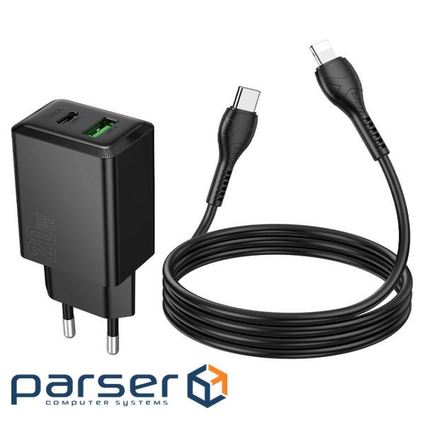 Набір СЗУ HOCO N69 + Type-C / Lighting кабель, 1xUSB+1xUSB-C, PD20W+QC3.0, кабель 1м (HOCO N69 / LB)