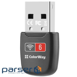 Мережевий адаптер ColorWay, Black, USB 2.0, WiFi 6, до 286 Mb/s (CW-AD-W1)
