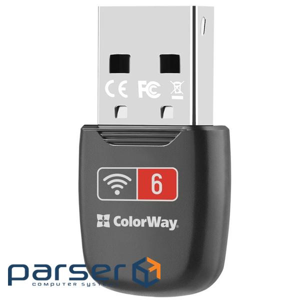 Мережевий адаптер ColorWay, Black, USB 2.0, WiFi 6, до 286 Mb/s (CW-AD-W1)