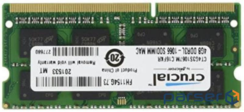 Оперативна пам'ять Crucial 4GB 1066MHz Crucial® for PC & Apple Mac CL=7 Mac Certified (CT4G3S1067M)