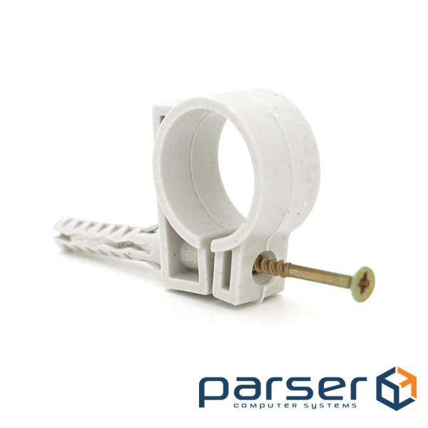 Обойма з ударним шурупом для гофри / труби білий / сірий 25-27мм (пач. 25шт. ціна за пачку (YT38019) (YT38019)