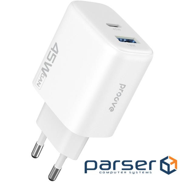 СЗУ Proove Silicone Power 2 45W (Type-C+USB) white (WCSP24110002)