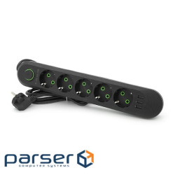 Мережевий фільтр F05U, 5 розеток EU + 3 USB, 1.5 м, перетин 3х0, 75мм, 2500W, Black, Bo (F05U-Black) , 2500W, Black, Bo (F05U-Black)
