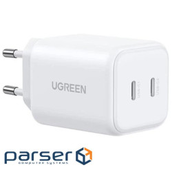 Зарядний пристрій Ugreen X526 2xUSB-C PD45W GaN white (65154)