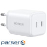 Зарядний пристрій Ugreen X526 2xUSB-C PD45W GaN white (65154)