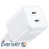 Зарядний пристрій Ugreen X526 2xUSB-C PD45W GaN white (65154)