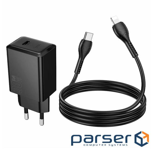Набір СЗУ HOCO N70 + Type-C / Lighting кабель, 1xUSB+1xUSB-C, PD30W+QC3.0, кабель 1м (HOCO N70 / LB)
