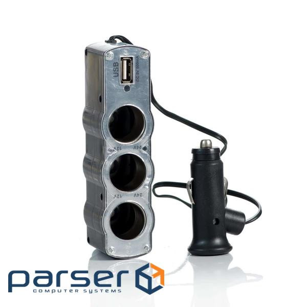 АЗУ розгалужувач WEIFENG, 12V-3*12V+USB, Silver, Blister (WF-0120 Silver)