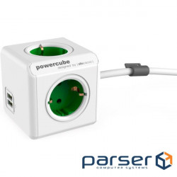 Extension cable ALLOCACOC PowerCube Extended Green, 4 sockets, 2xUSB, 1.5m (1402GN/DEEUPC)