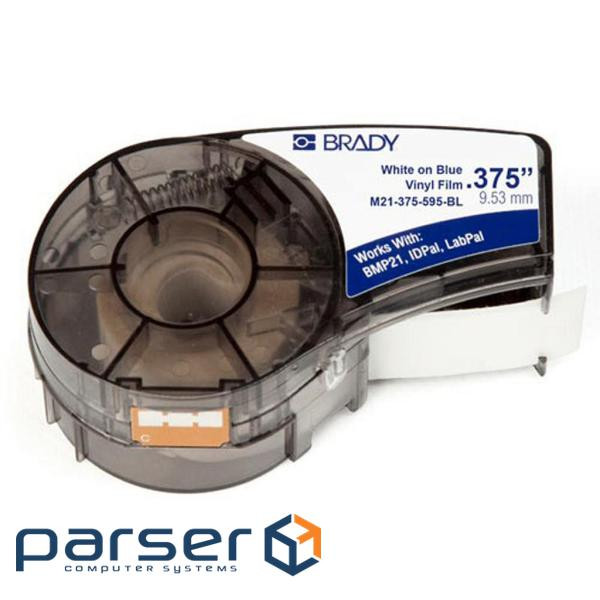 Стрічка для принтера етикеток Brady M21-375-595-BL, vinyl, 9.53mm/ 6.4m. White on Blue