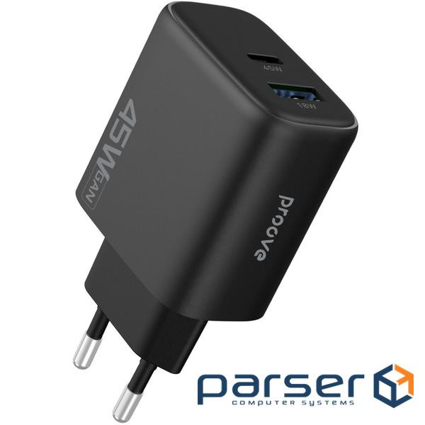 СЗУ Proove Silicone Power 2 45W (Type-C+USB) black (WCSP24110001)