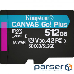 Memory card Kingston MicroSDXC 512GB Canvas Go! Plus Class 10 UHS-I U3 V30 A2 (SDCG3/512GBSP)
