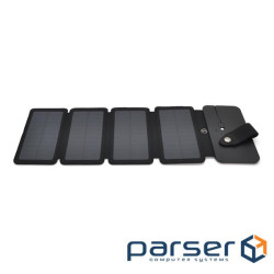 Solar panel 4 Foldings, built-in microUSB cable, Output: 5 / 1 А (USB), plastic, Black, Corto (26932)