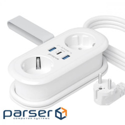 Мережевий фільтр Proove Supercoil 20W (2xAC + Type-C + 2xSB) 1.5m white (PSPS25002102)