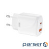 Зарядний пристрій XO 1xUSB-C PD20W + 1xUSB QC3.0 White (L158.white)