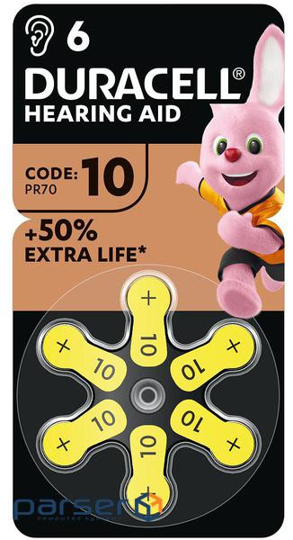 Батарейка Duracell 10 / P10 / PR70 Zinc Air (1.4V) * 6 (5007510/5011445) (5004320)