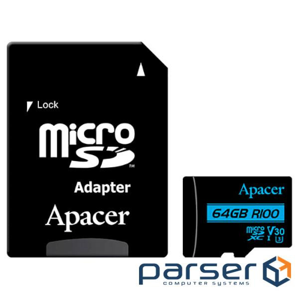 Карта пам'яті APACER microSDXC 64GB UHS-I U3 V30 Class 10 + SD-adapter (AP64GMCSX10U7-R)