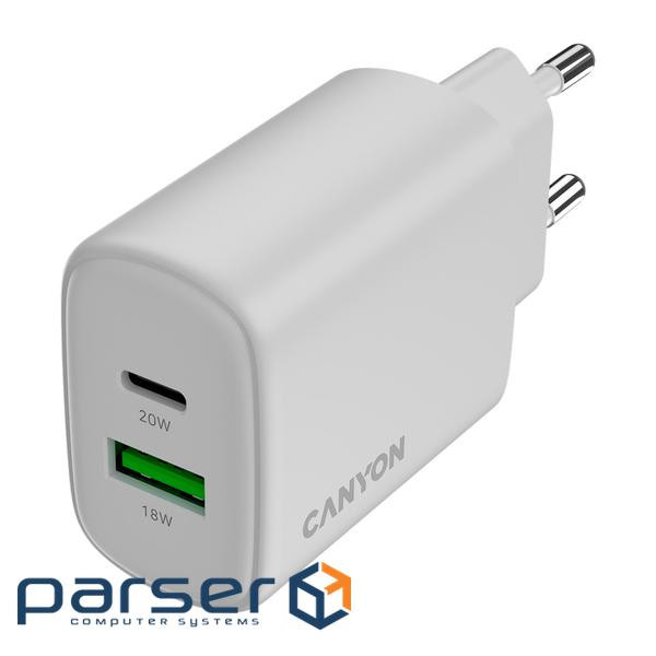 Зарядний пристрій Canyon OnCharge 200 20W 1xPD 1xQC EU White (CNE-CHA200-21)