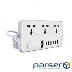 Surge protector TV-T09, 3 sockets + 6 USB, 2 m, section 3x0.75mm, 3000W, White-grey (TV-T 09-White)