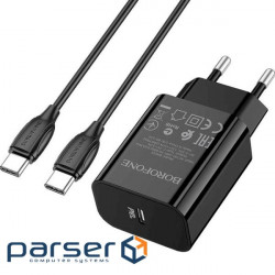 Charger BOROFONE BA65A 1xUSB-C, PD20W Black w/Type-C to Type-C cable (BA65ACCB)