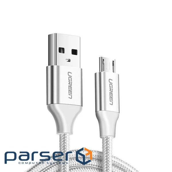 Cable UGREEN US290 USB 2.0 AM-MicroUSB M, 2 m, 3.0A, (18W) Nickel Plating White (60153)