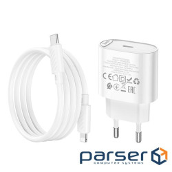 Набір СЗУ 110-240V HOCO C109A 1xUSB-C+ кабель Lighting, PD20W, кабель 1м, White, (HOCO C109A / CLW)