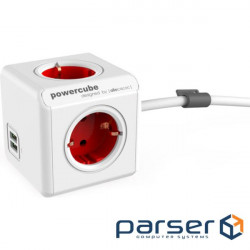 Extension cable ALLOCACO PowerCube Extended Red, 4 sockets, 2xUSB, 1.5m (1402RD/DEEUPC)