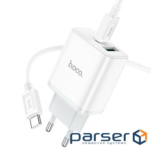 Набір СЗУ 110-240V HOCO C105A+ Type-C кабель, USB-C+USB, PD20W+QC3.0, кабель 1м, Wh (HOCO C105ATUTW)