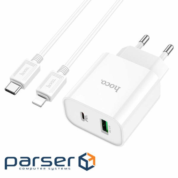Мережевий зарядний пристрій HOCO C80A Plus Rapido PD20W+QC3.0 charger set(C to iP) W (6931474779892)