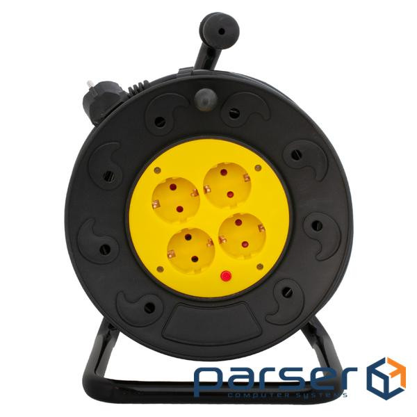 Network extension cord 25 m, Patron, on a coil, 4 sockets, 10A, handle, 3x2.5 mm 2, (PN-CAB-REL-25B-4)