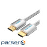 Кабель HDMI M-M, 2.0 м, V2.0, 4K 60Гц, обплетення , Silver Metal Type Vention (AABIH)