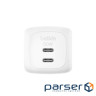 Зарядний пристрій мережевий Belkin 50Вт 2хUSB-С GAN PD PPS, кабель USB-С > USB- (WCH019KQ1MWH-B6)