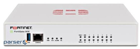 Міжмережевий екран Fortinet FG-90E, 2GE x WAN ports, 1GE x DMZ, 1GE x HA, 12GE x switch ports. Fortinet FG-90E, 2GE x WAN ports, 1GE x DMZ, 1GE x HA, 12GE x switch ports.
