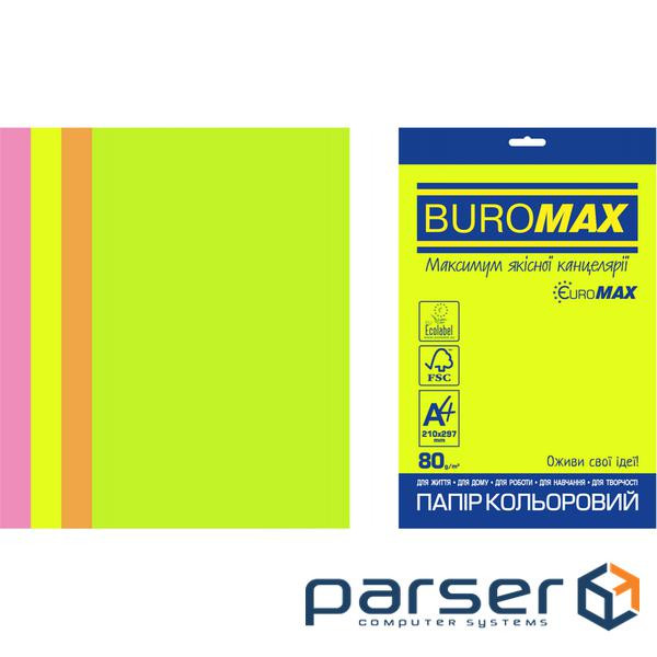 Папір Buromax А4, 80g, NEON, 4colors, 50sh, EUROMAX (BM.2721550E-99)