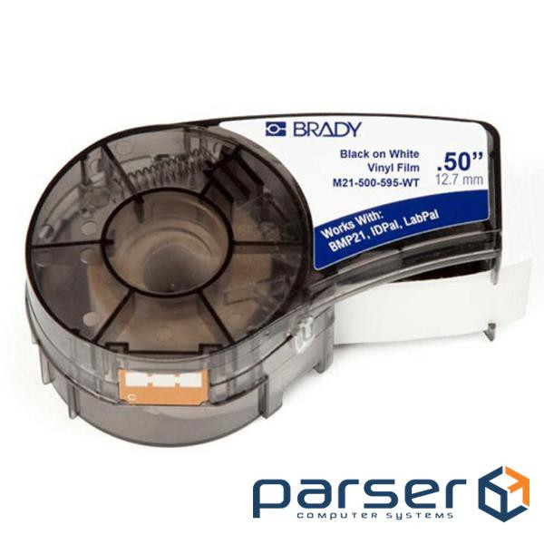Стрічка для принтера етикеток Brady M21-500-595-WT, vinyl, 12.7mm/ 6.4m. Black on White (M21-500-595-WT