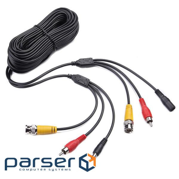 Patchcord combined coaxial+power+sound BNC+DC+AV 15m, black , Q100