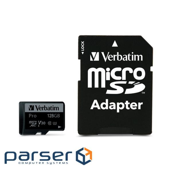 Memory card VERBATIM microSD Pro 128GB UHS-I U3 V30 A2 Class 10 + SD-adapter (47044)