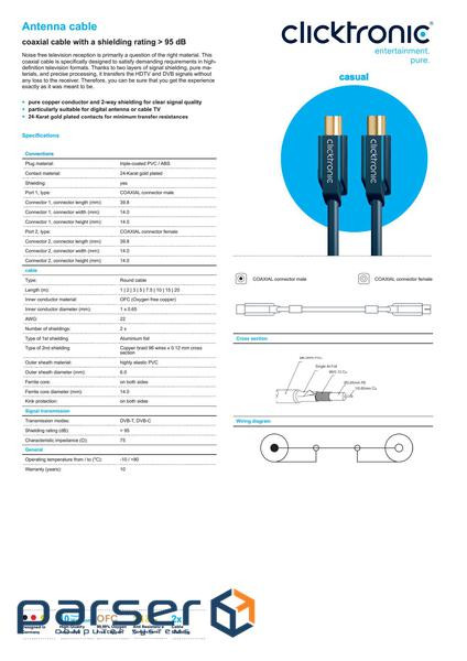 Кабель антенний-подовжувач RF:Coaxial M/F 10.0m,75 Ohm D=6.0mm Casual Gold 96жил,синій (75.07.0405-1 (75.07.0405-1