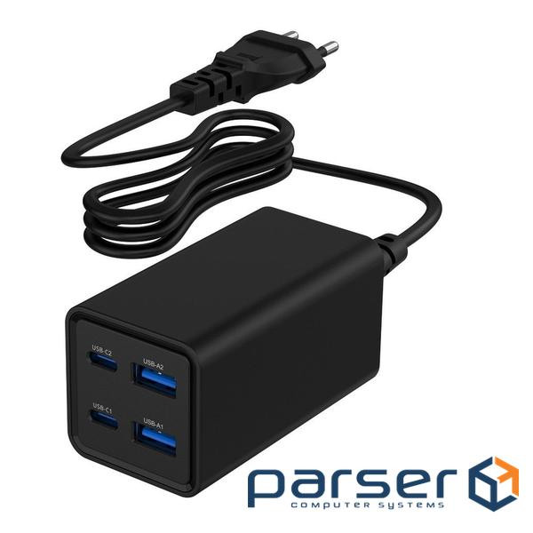 Зарядний пристрій Gembird 2xUSB-C PD65W + 2xUSB QC3.0 30W black (TA-UC-2A2C-PD65-01-BK)
