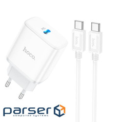 Набір СЗУ 110-240V HOCO C104A+ кабель Type-C, 1xUSB-C, PD20W, 1м кабель, White, Box (HOCO C104ATTW)