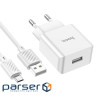 Зарядний пристрій HOCO C106A Leisure USB + cable USB to Micro 5P 10.5W White (6931474783905)