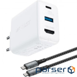 Charger ACEFAST A17 Fast Charge Smart Wall Charger Hub GaN PD65W (1xUSB-C, 1xUS (AFA17W)