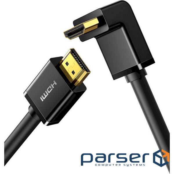 Кабель HDMI (M) - HDMI (M), 2 м, Black, Ugreen HD103, V2.0, 4K / 60 Гц, кутовий роз"єм (10173_HD103)