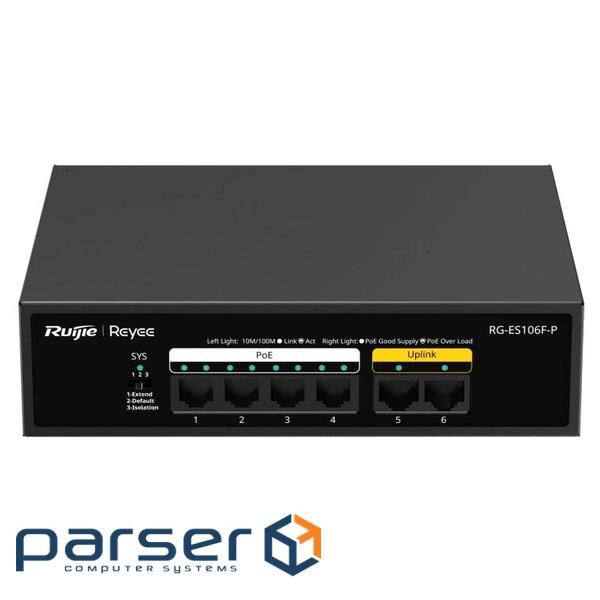 6-портовий 10/100Мб некерований PoE Ruijie Reyee RG-ES106F-P