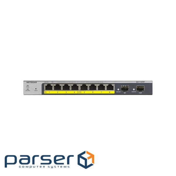 Network switch Cisco SG350X-48-K9-EU Тип - управляемый 3-го уровня, форм-фактор - в стойку, количество портов - 54, порты - SFP+, Gigabit Ethernet, комбинированный, возможность удаленного управления - управляемый, коммутационная способность - 176 Гбит/ с, размер таблицы МАС-адресов - 64000 Кб, корпус - Металический, 48x10/ 100/ 1000TX, 2хSFP+ Netgear GS110TP-300EUS
